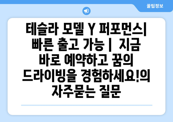 테슬라 모델 Y 퍼포먼스| 빠른 출고 가능 |  지금 바로 예약하고 꿈의 드라이빙을 경험하세요!