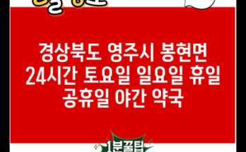 경상북도 영주시 봉현면 24시간 토요일 일요일 휴일 공휴일 야간 약국