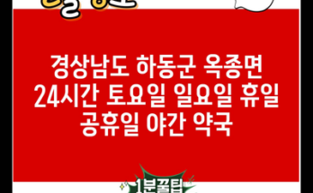 경상남도 하동군 옥종면 24시간 토요일 일요일 휴일 공휴일 야간 약국