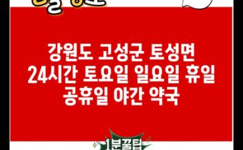 강원도 고성군 토성면 24시간 토요일 일요일 휴일 공휴일 야간 약국