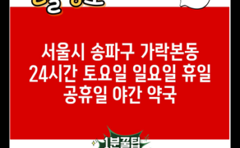 서울시 송파구 가락본동 24시간 토요일 일요일 휴일 공휴일 야간 약국