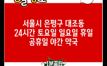 서울시 은평구 대조동 24시간 토요일 일요일 휴일 공휴일 야간 약국