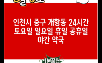 인천시 중구 개항동 24시간 토요일 일요일 휴일 공휴일 야간 약국