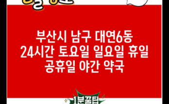 부산시 남구 대연6동 24시간 토요일 일요일 휴일 공휴일 야간 약국