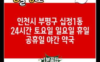 인천시 부평구 십정1동 24시간 토요일 일요일 휴일 공휴일 야간 약국