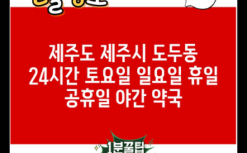 제주도 제주시 도두동 24시간 토요일 일요일 휴일 공휴일 야간 약국