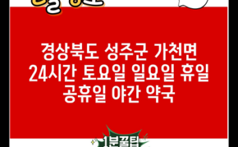 경상북도 성주군 가천면 24시간 토요일 일요일 휴일 공휴일 야간 약국