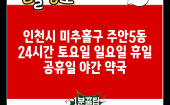 인천시 미추홀구 주안5동 24시간 토요일 일요일 휴일 공휴일 야간 약국