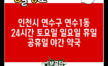 인천시 연수구 연수1동 24시간 토요일 일요일 휴일 공휴일 야간 약국