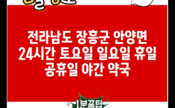 전라남도 장흥군 안양면 24시간 토요일 일요일 휴일 공휴일 야간 약국