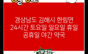 경상남도 김해시 한림면 24시간 토요일 일요일 휴일 공휴일 야간 약국