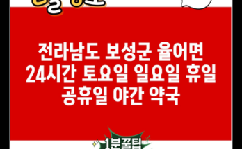 전라남도 보성군 율어면 24시간 토요일 일요일 휴일 공휴일 야간 약국