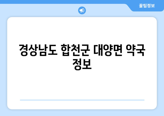 경상남도 합천군 대양면 24시간 토요일 일요일 휴일 공휴일 야간 약국