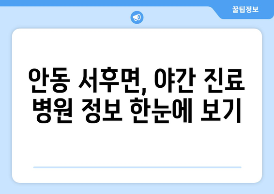 경상북도 안동시 서후면 일요일 휴일 공휴일 야간 진료병원 리스트