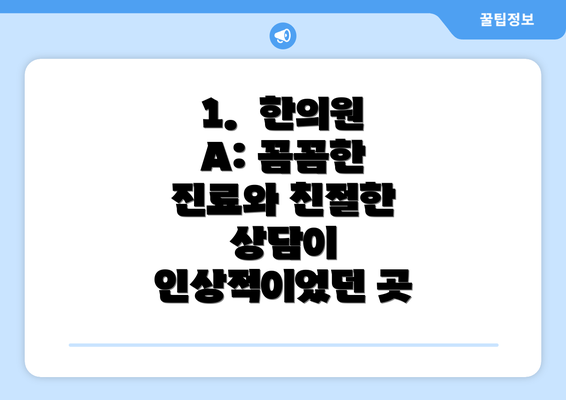 1.  한의원 A: 꼼꼼한 진료와 친절한 상담이 인상적이었던 곳