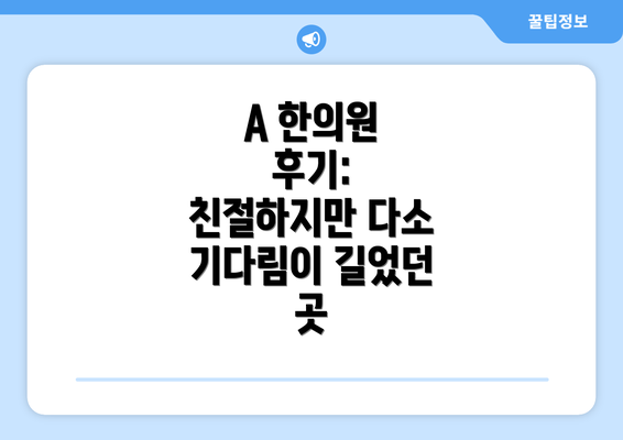 A 한의원 후기: 친절하지만 다소 기다림이 길었던 곳