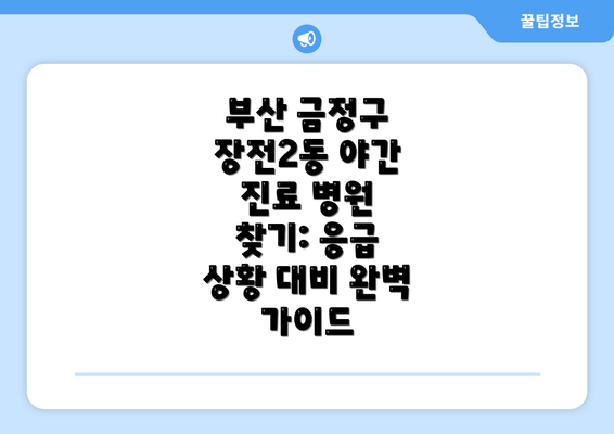 부산 금정구 장전2동 야간 응급실 현황 및 접근성