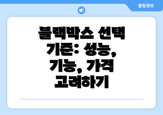 블랙박스 선택 기준: 성능, 기능, 가격 고려하기