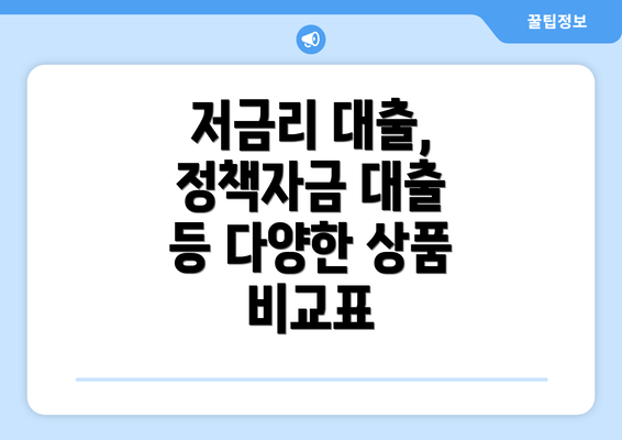 저금리 대출, 정책자금 대출 등 다양한 상품 비교표